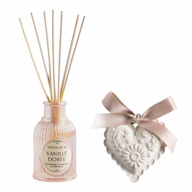 Coffret Difusor Ambiente 90ml + Coração em Gesso Vanille Dorée - Mathilde M.