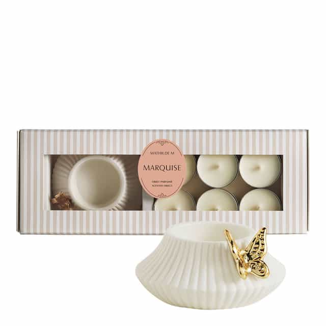 Coffret de Castiçal Tealight Borboleta + 6 velas tealight Marquise