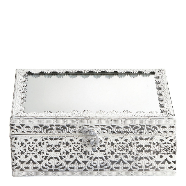 Caixa de joias quadrada preciosa em metal branco lavado – MATILDE M Caixa Joias Quadrada Metal Branco - Mathilde M.