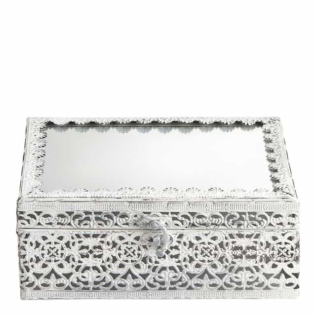 Caixa de joias quadrada preciosa em metal branco lavado – MATILDE M Caixa Joias Quadrada Metal Branco - Mathilde M.