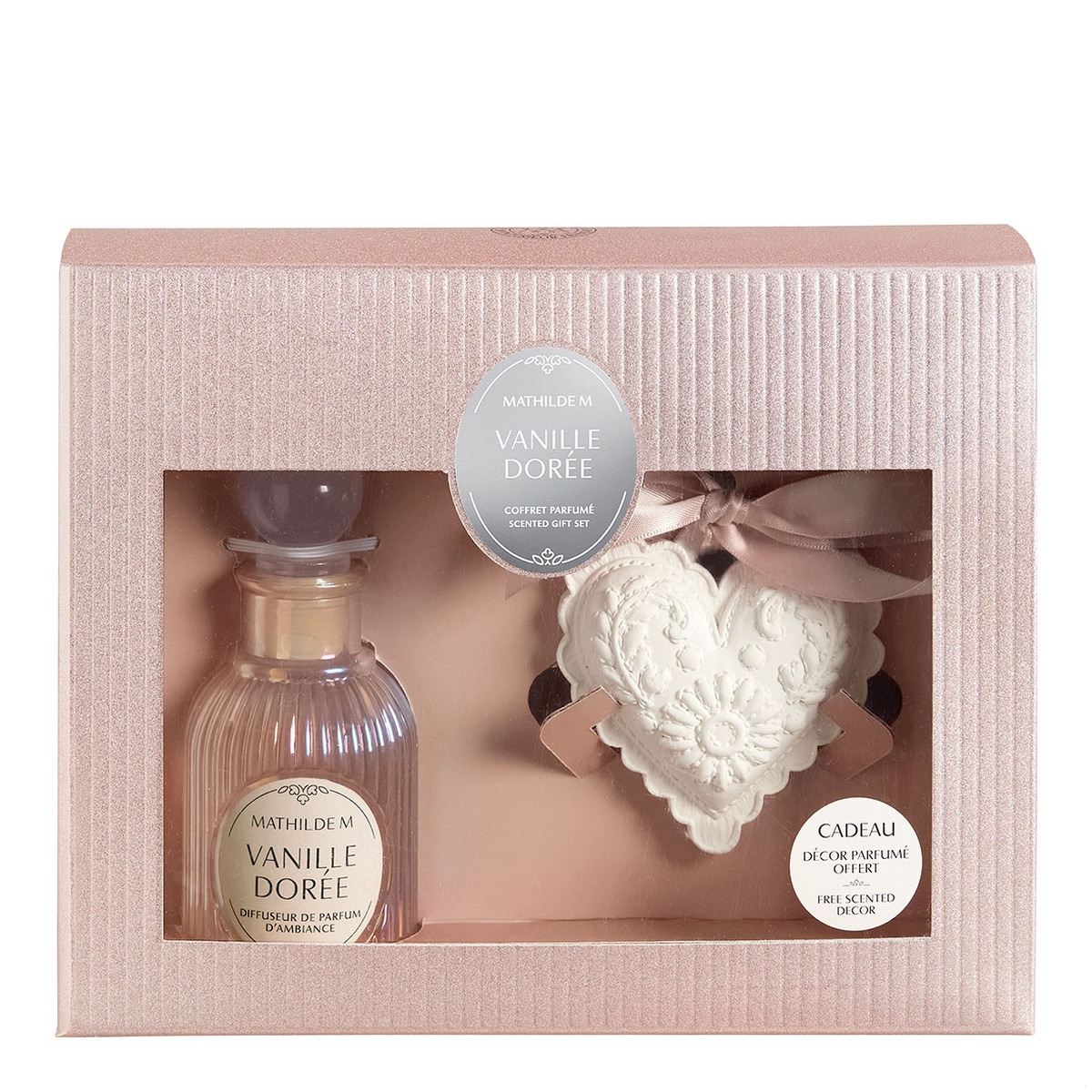 Coffret mikado com coração em gesso – MATHILDE M Coffret Difusor Ambiente 90ml + Coração em Gesso Vanille Dorée - Mathilde M.