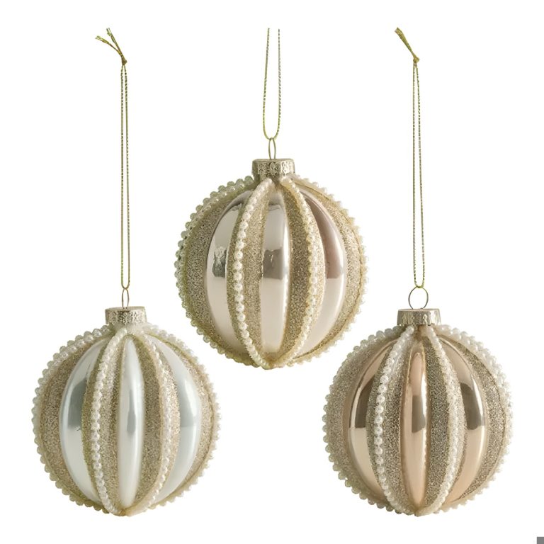 Conjunto de 3 bolas de natal contas de vidro com nervuras – MATHILDE M Set 3 Bolas Natal Vidro c/ Nervuras - Mathilde M.